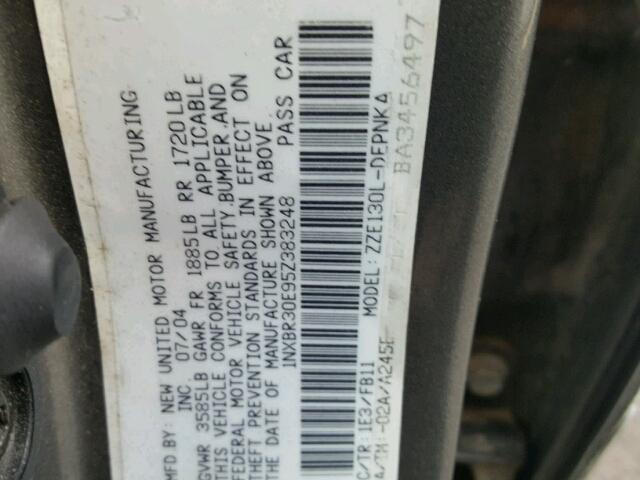 1NXBR30E95Z383248 - 2005 TOYOTA COROLLA CE GRAY photo 10