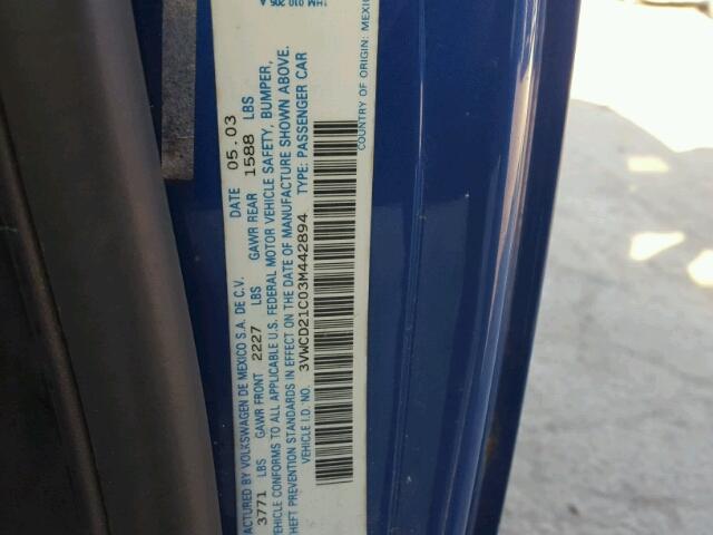 3VWCD21C03M442894 - 2003 VOLKSWAGEN NEW BEETLE 蓝色 照片 10