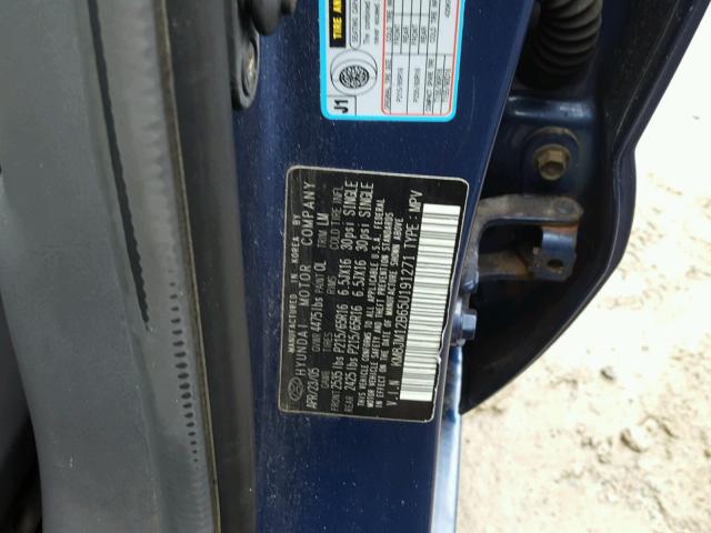 KM8JM12B65U191271 - 2005 HYUNDAI TUCSON GL BLUE photo 10