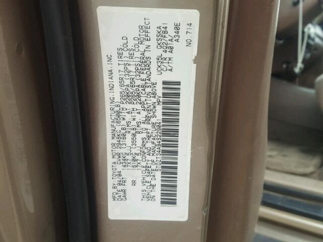 5TDZT34A94S229041 - 2004 TOYOTA SEQUOIA SR GOLD photo 10