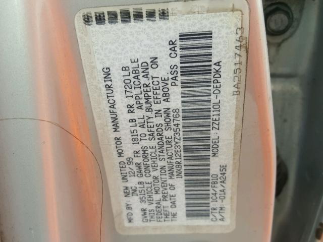 1NXBR12E3YZ354768 - 2000 TOYOTA COROLLA VE SILVER photo 10