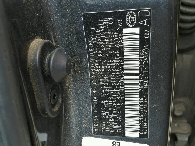 2T1BU4EE3AC512464 - 2010 TOYOTA COROLLA BA CHARCOAL photo 10