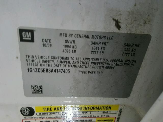 1G1ZC5EB3A4147406 - 2010 CHEVROLET MALIBU 1LT 白色 照片 10