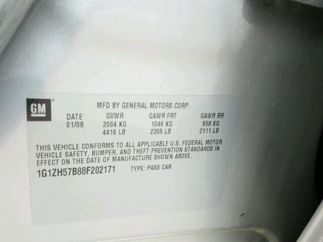 1G1ZH57B88F202171 - 2008 CHEVROLET MALIBU 1LT 米色 照片 10