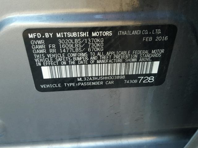 ML32A3HJ5HH003898 - 2017 MITSUBISHI MIRAGE ES GRAY photo 10