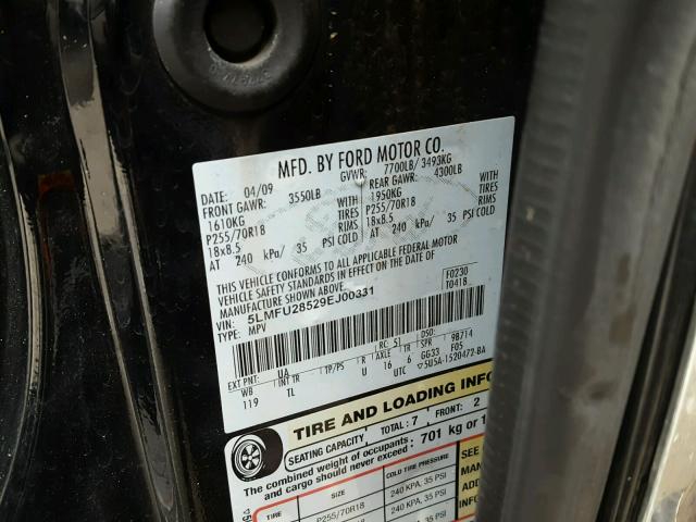 5LMFU28529EJ00331 - 2009 LINCOLN NAVIGATOR BLACK photo 10