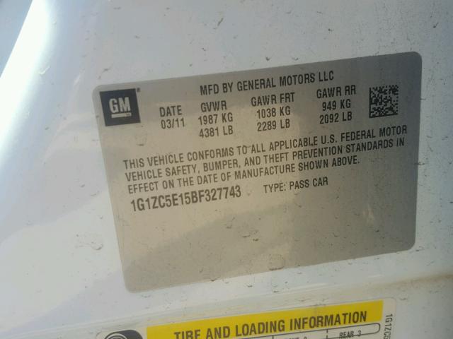 1G1ZC5E15BF327743 - 2011 CHEVROLET MALIBU 1LT 白色 照片 10