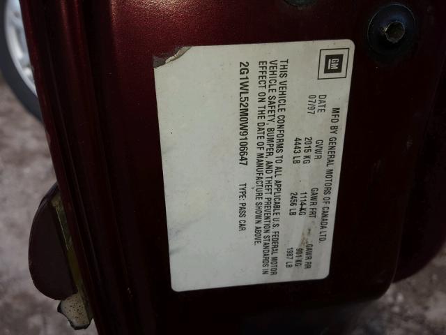 2G1WL52M0W9106647 - 1998 CHEVROLET LUMINA BAS მუქწითელი ფოტო 10