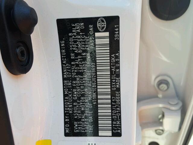 4T1BK1EB6JU269693 - 2018 TOYOTA AVALON XLE WHITE photo 10