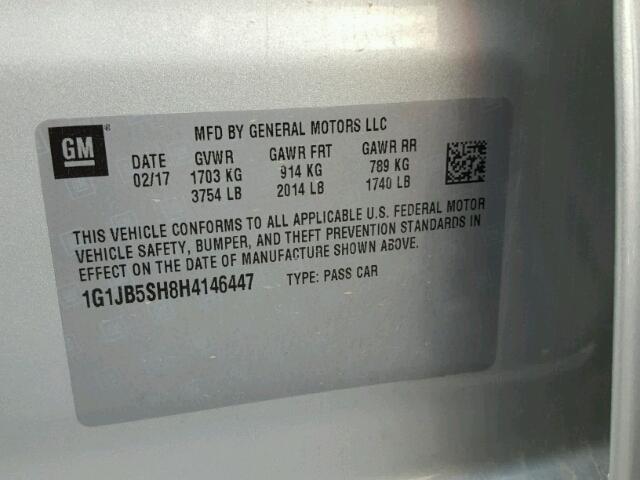 1G1JB5SH8H4146447 - 2017 CHEVROLET SONIC LS 银色 照片 10