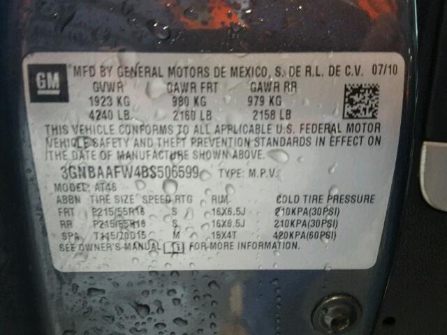 3GNBAAFW4BS506599 - 2011 CHEVROLET HHR LS GRAY photo 10