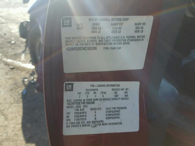 1G2NF52E74C160296 - 2004 PONTIAC GRAND AM S MAROON photo 10