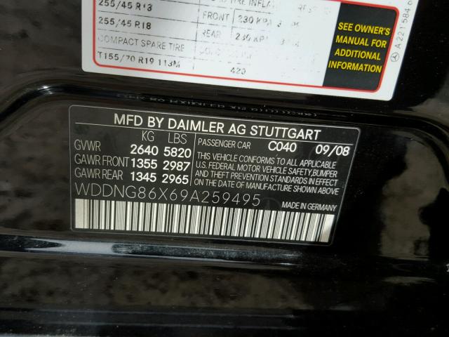 WDDNG86X69A259495 - 2009 MERCEDES-BENZ S 550 4MAT BLACK photo 10