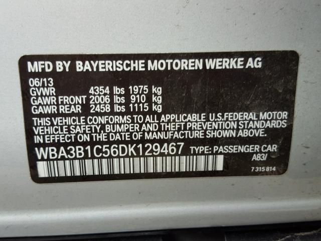 WBA3B1C56DK129467 - 2013 BMW 320 I SILVER photo 10