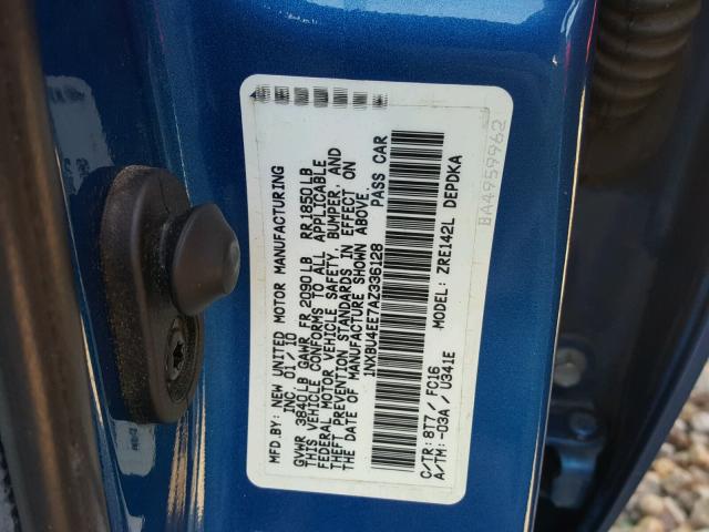 1NXBU4EE7AZ336128 - 2010 TOYOTA COROLLA BA BLUE photo 10