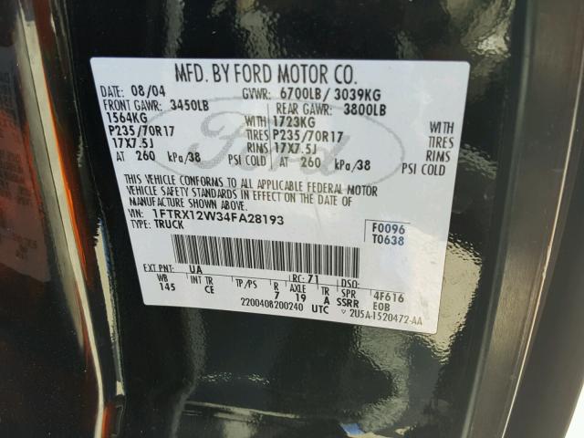 1FTRX12W34FA28193 - 2004 FORD F150 BLACK photo 10