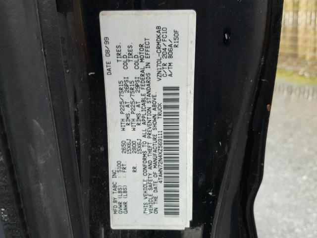 4TAWN72N4XZ569111 - 1999 TOYOTA TACOMA XTR BLACK photo 10