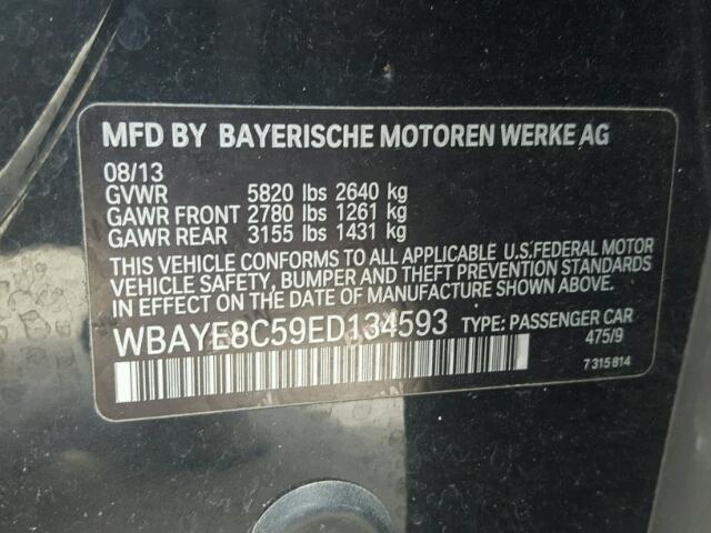 WBAYE8C59ED134593 - 2014 BMW 750 LI BLACK photo 10