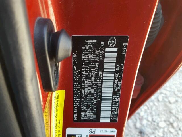 4T1BF1FK4EU733203 - 2014 TOYOTA CAMRY L RED photo 10