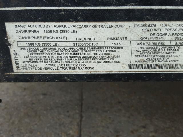 4YMUL101XET028365 - 2014 UTILITY TRAILER Qara foto 10