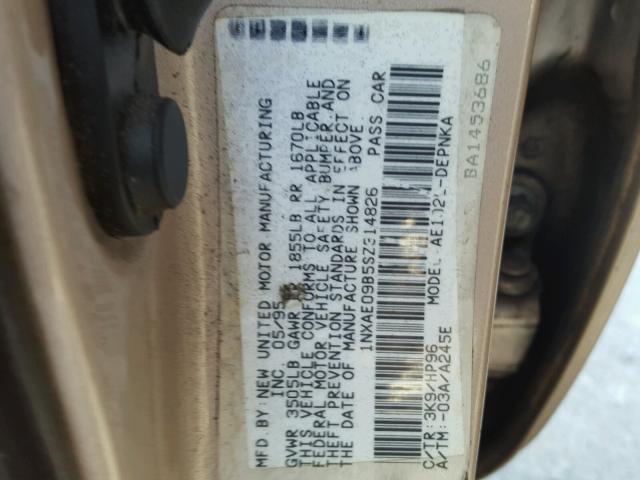 1NXAE09B5SZ314826 - 1995 TOYOTA COROLLA LE 米色 照片 10