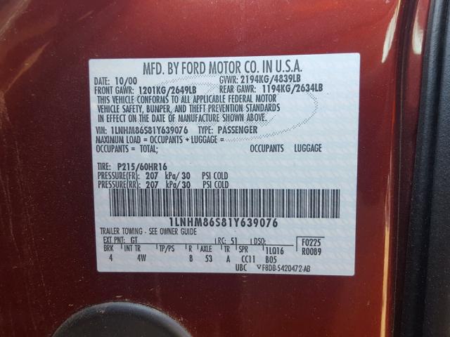 1LNHM86S81Y639076 - 2001 LINCOLN LS 栗色 照片 10