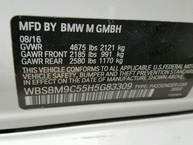 WBS8M9C55H5G83309 - 2017 BMW M3 WHITE photo 10