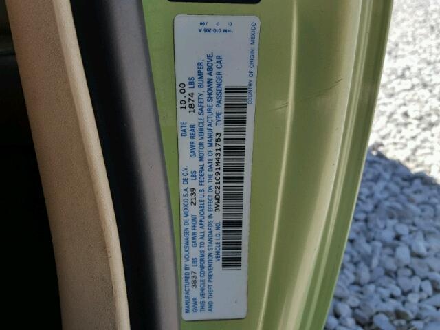3VWDC21C91M431753 - 2001 VOLKSWAGEN NEW BEETLE 绿色 照片 10