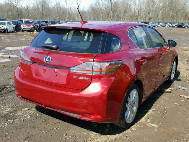 JTHKD5BH4B2018035 - 2011 LEXUS CT 200 RED photo 4