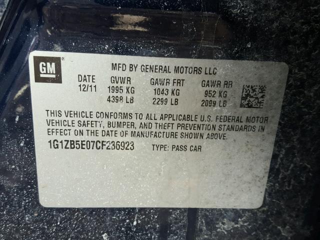 1G1ZB5E07CF236923 - 2012 CHEVROLET MALIBU LS ლურჯი ფოტო 10