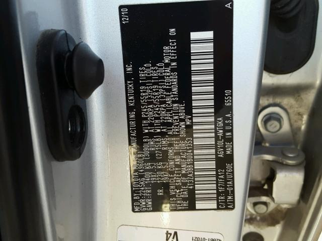 4T3ZA3BB1BU041353 - 2011 TOYOTA VENZA BASE SILVER photo 10