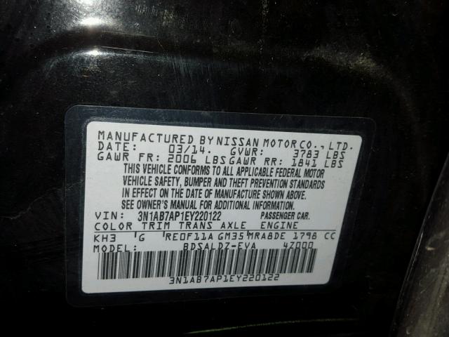 3N1AB7AP1EY220122 - 2014 NISSAN SENTRA S BLACK photo 10