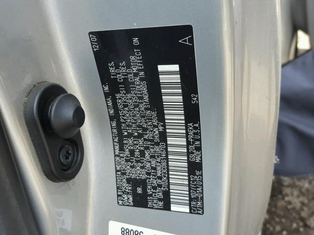 5TDZK23C08S146703 - 2008 TOYOTA SIENNA CE SILVER photo 10