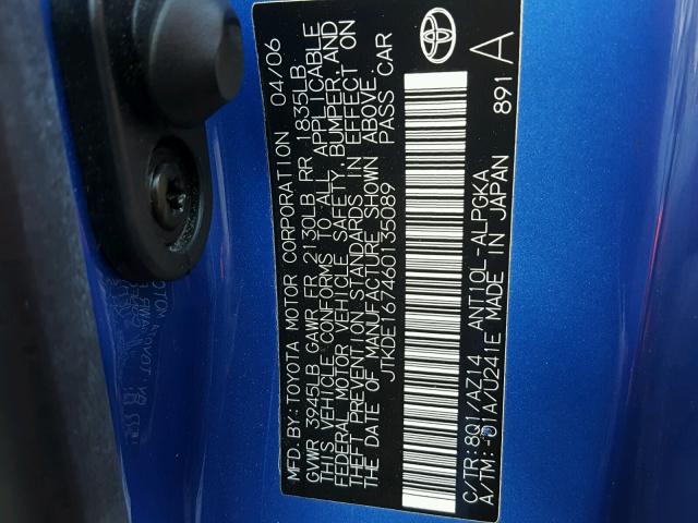 JTKDE167460135089 - 2006 TOYOTA SCION TC 蓝色 照片 10