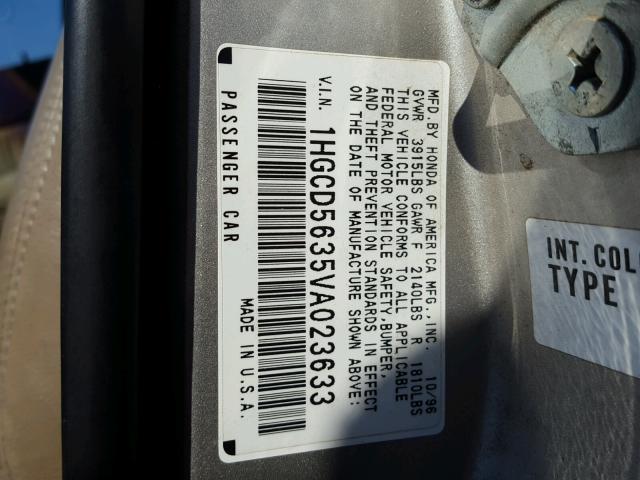 1HGCD5635VA023633 - 1997 HONDA ACCORD LX SILVER photo 10