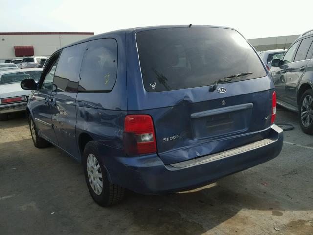 KNDUP131136429527 - 2003 KIA SEDONA EX BLUE photo 3