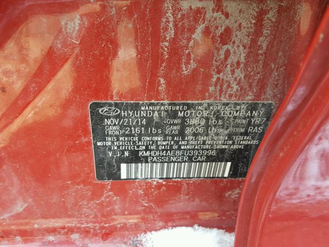 KMHDH4AE8FU393996 - 2015 HYUNDAI ELANTRA SE RED photo 10