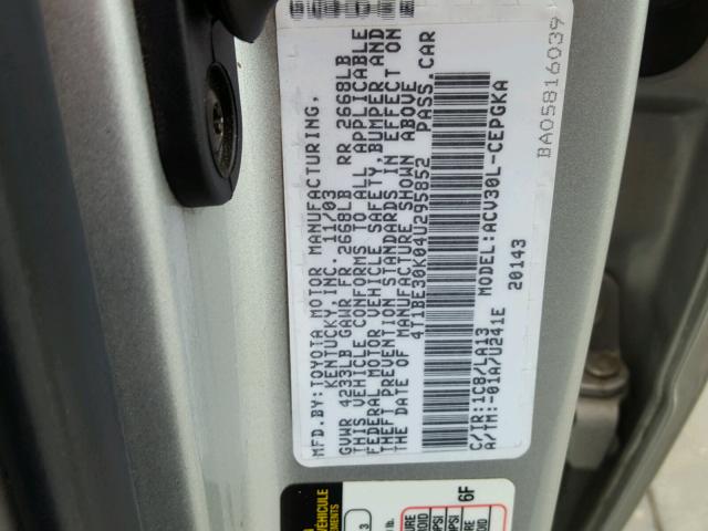 4T1BE30K04U295852 - 2004 TOYOTA CAMRY LE SILVER photo 10