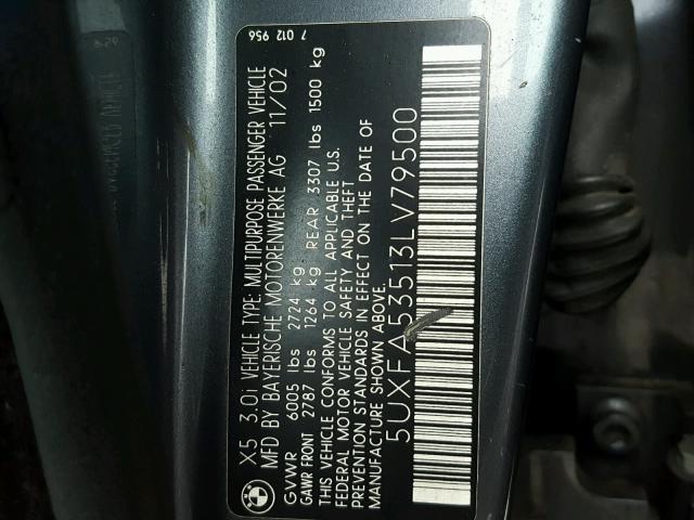 5UXFA53513LV79500 - 2003 BMW X5 3.0I GRAY photo 10