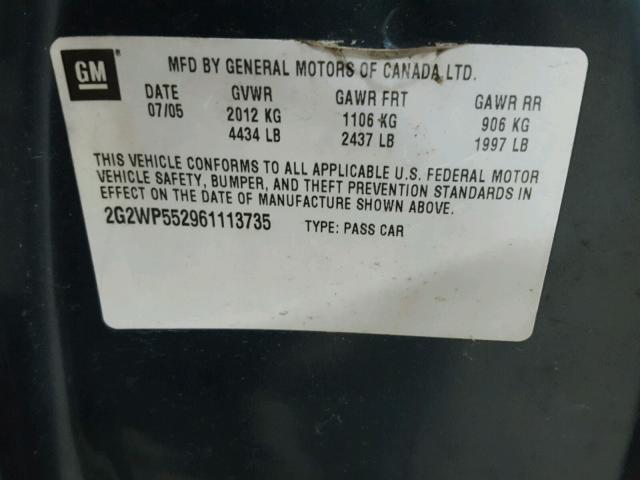 2G2WP552961113735 - 2006 PONTIAC GRAND PRIX BLUE photo 10