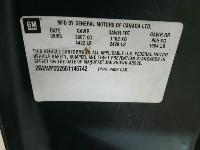 2G2WP552661146742 - 2006 PONTIAC GRAND PRIX BLUE photo 10