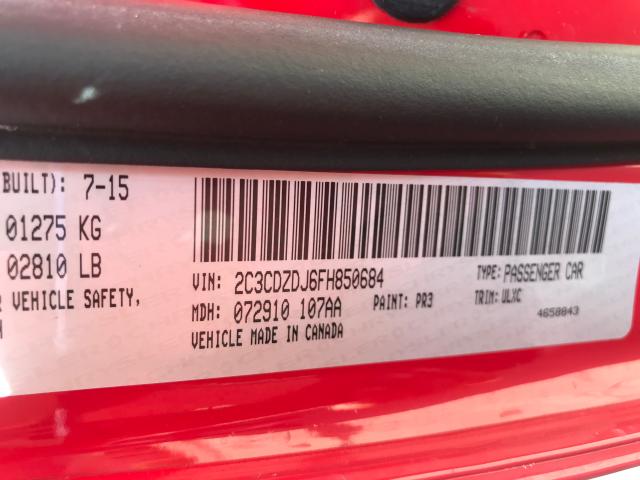 2C3CDZDJ6FH850684 - 2015 DODGE CHALLENGER RED photo 10