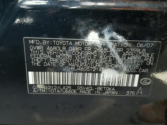 JTHBJ46G572145260 - 2007 LEXUS ES 350 BLACK photo 10