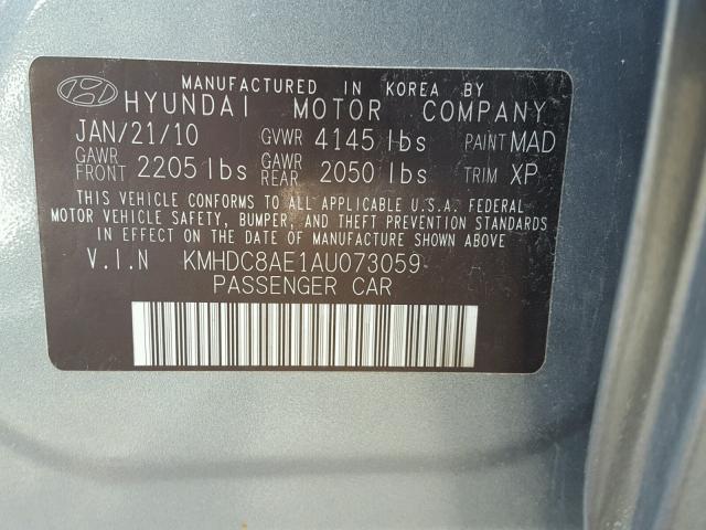 KMHDC8AE1AU073059 - 2010 HYUNDAI ELANTRA TO GRAY photo 10