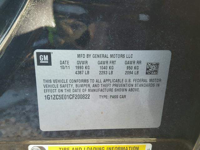 1G1ZC5E01CF200822 - 2012 CHEVROLET MALIBU 1LT 黑色 照片 10