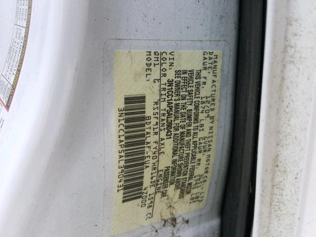 3N1CC1AP5AL390431 - 2010 NISSAN VERSA S WHITE photo 10