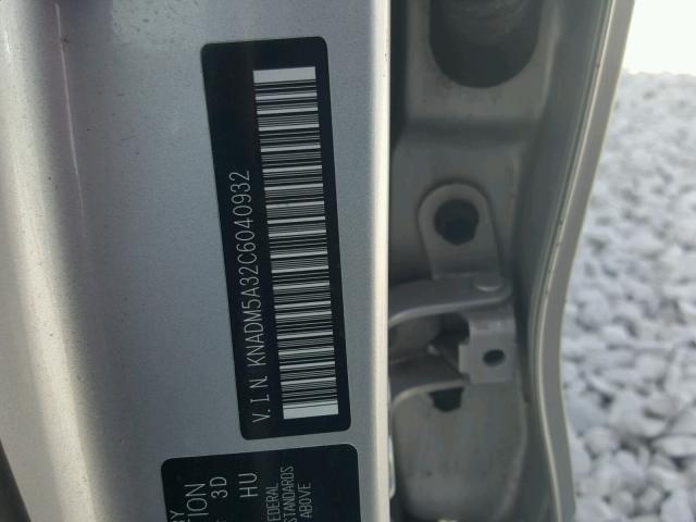 KNADM5A32C6040932 - 2012 KIA RIO LX Արծաթագույն լուսանկար 10