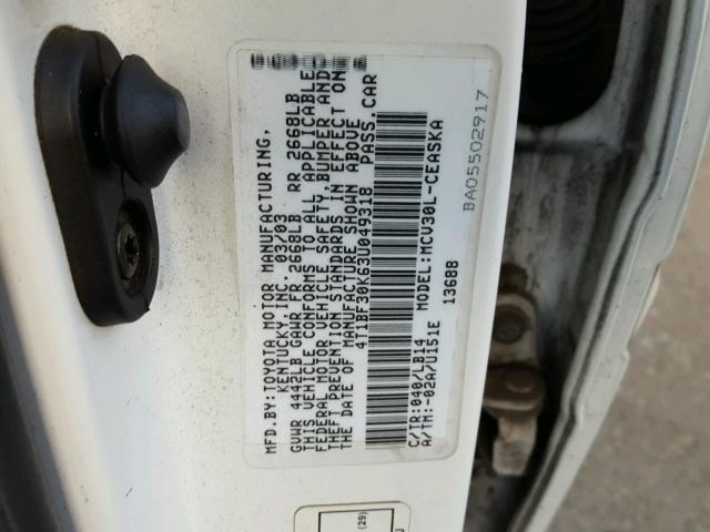 4T1BF30K63U049318 - 2003 TOYOTA CAMRY LE თეთრი ფოტო 10