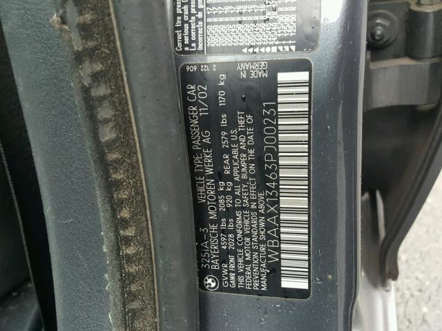 WBAAX13463PJ00231 - 2003 BMW 325 IT GRAY photo 10