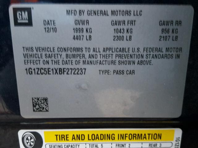 1G1ZC5E1XBF272237 - 2011 CHEVROLET MALIBU 1LT 蓝色 照片 10